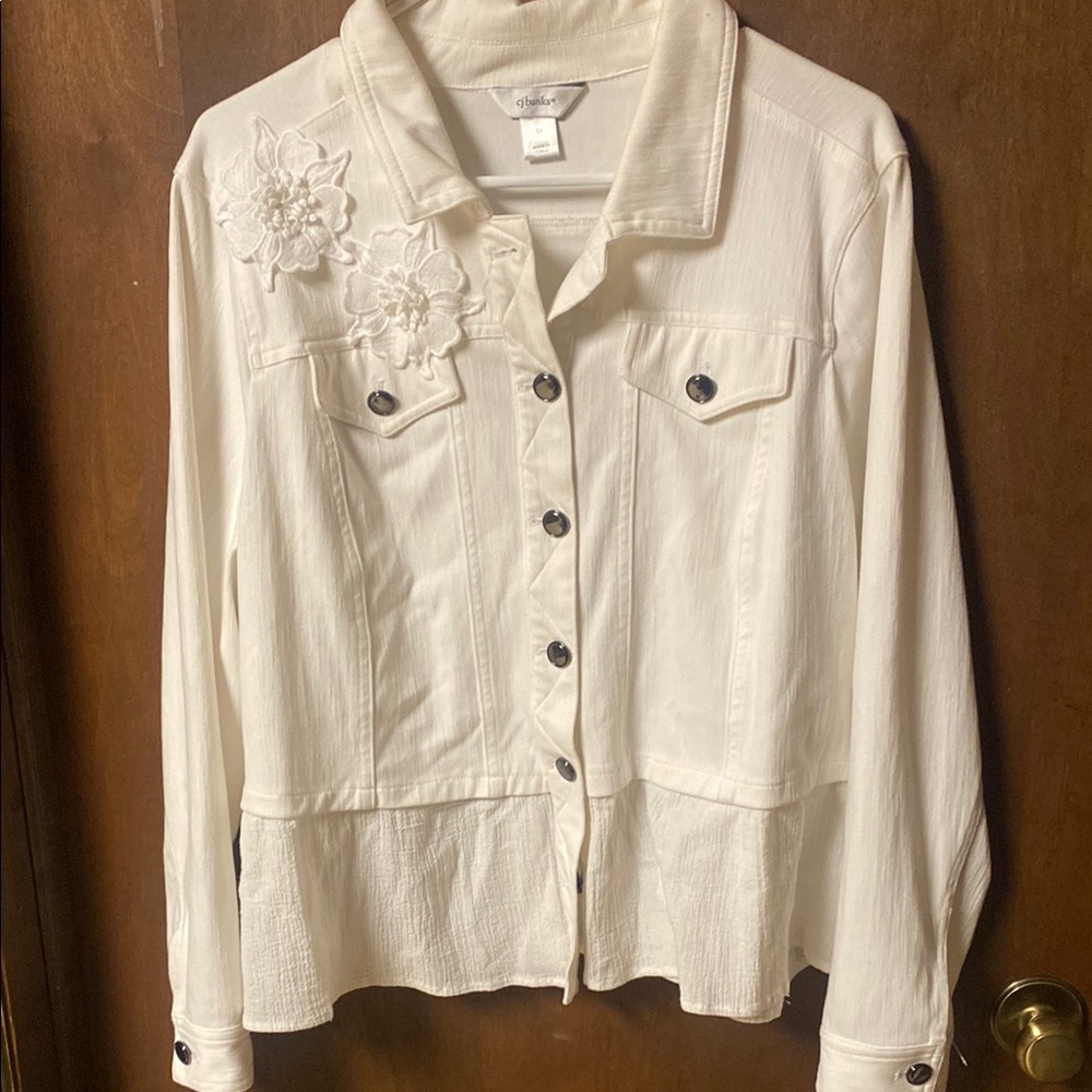 - CJ Banks White Jacket with Floral Detail